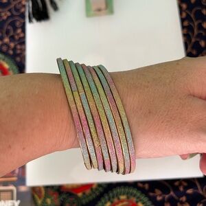 7. Bangles 11 piece 8 Multicolor Rainbow Glitter 2 gold ivory 1 faux silver